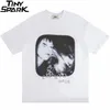 Streetwear T Shirt Erkekler Hip Hop Illusion Kız Mektup Baskı Tişört Harajuku Pamuk Gündelik Yaz Kısa Kollu Tshirt Siyah 220618