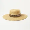Wide Brim Hats Wheat Straw Sun Hat Adult Retro Embroidery Webbing Decorative Flat Top Tourism Shading Beach CapsWide