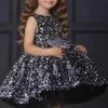 Gold Girls Pageant Dresses Sequined Toddler Ball Gowns Jewel Long Sleeves Formal Kids Party Christmas Gown Flower Girl Dresses for Weddings