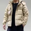 Doudoune Winter Men Black and Beige Down Jacket British Style Parka厚い暖かい短いフード付きビジネスレジャーコート1gqd5