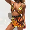 Glisten Rhombic Sequins Two Piece Set Hollow Out Metal Chain Crop Tops Sexy Mini Skirt Summer Rave Festival Lady Outfits T200702