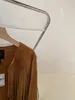 Jaqueta curta de camurça com decote em O e manga longa com franjas e franjas da nova moda europeia SM