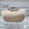 Straw Bag Shoulder Bags Handbags Plain Knitting Crochet Embroidery Open Casual Tote Interior Compartment Two Thin Straps Leather 2247V