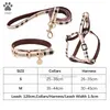 Designer Dog Collars Harness and Leasches Set Soft Justerable Printed Leather Classic Pet Collar Leash Set för små hundar Chihuahua Poodle Outdoor Drabla B36 Bästa Q