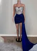 Sukienki imprezowe moda w seksownej królewskiej niebieskiej dziewczynie mini/krótki aksamitny formalny suknia wieczorowa/ślub ślubna suknie balowe