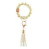 Holiday Gift Giving Party Favor Silicone Tassel Bracelet Keychain Gedrukte houten kralentas Ornamenten Keychains LK122