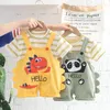 Clothing Sets Infant Baby Girls Clothes Suits Short Sleeve Strips T Shirt Cartoon Bib Pants 2Pcs/Sets Children Casual CostumeClothing