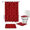 Red Texture Bathroom Shower Curtain Bath Mat Rug Carpets Set Toilet Lid Cover Floor Mats Accessories 220429