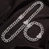 체인 2 개/대 랩퍼 전체 무거운 하트 모양의 쿠바 링크 팔찌 아이스 여성 남성용 Necklcae Chain Prong Pave Luxury Hiphop Jewelry CzChain