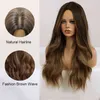 Uzun dalgalı kahverengi sentetik peruk ombre orta kısım doğal saç peruk Kadınlar Günlük Partisi Cosplay Isı Dayanıklı Fiber 220622