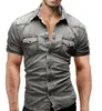 Chemises décontractées pour hommes à manches courtes Denim Homme Été Col rabattu T-shirts fins