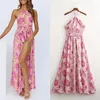 Foridol Casual Floral Boho Elegant French Dress Women Pink Flower Print Bohemian Beach Style Summer Mini Dress 220513