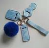 5pcs/set neoprene wristlet keychain pompom hand hand list repstick keychains sier keyring for women 18 color