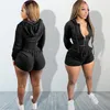 Women's Plus Size Tracksuits Ladies Casual Lace Up Shorts Activewear Velvet Zip Hooded Long Sleeve Tops Leggings Two PackWomen's