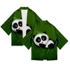 Этническая одежда модная печать Panda милая мультипликация 3D кимоно -рубашка мужская шестерковая рукава топы кардиган