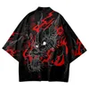 Этническая одежда японская летняя черная дракон с печатью Самурай Мужчина Кардиган Блузка Юката Хаори Оби Кимоно и Панттнич