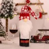 Mignon décoration de Noël Designer couverture de vin de Noël rouge gris bouteille flocon de neige vêtements elfe sans visage Gnome créatif bouteilles de vins vêtements tricot décor cadeaux