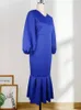 Plus Size Dresses V Neck Long Lantern Sleeve Bodycon Ruffles Midi Length Office Lady Evening Party Dress Autumn Fashion 2022 3XL