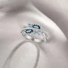 Anéis de casamento French Vintage Creative Openwork Sea Blue Zircon para mulheres Anel de noivado de luxo de moda 2022 Trends Jewelrywedding