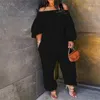 Seksowne na ramionach Jumpsuits Rompers 4xl Kobiety luźne jednoczęściowe spodnie jesień ubrania plus size