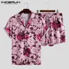 Interun Summer Men Sets Flower Printing Beach Lapel Short Shirt Shorts Dreyble wakacje Hawajskie garnitury 2 sztuki 220708