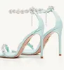 Fashion New Season Shoes Aquazzuras Love Link Crystal-embellished Sandals Chain Wedding Party Black