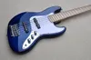 Fabrika özel koyu mavi 5string elektrik bas gitar ile akçaağaç klavye beyaz inci pickguard chrome donanım sunumu özelliği7220378
