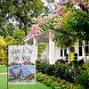 Tessuto della linea di cotone Benvenuto nella nostra casa sul lago Bandiera da giardino floreale 12,5 x 18 pollici Decorazione Anniversario Regalo di inaugurazione della casa