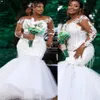 2022 Arabski Aso Aso Ebi Ebi -Mermaid Lace Beaded Wedding Dress Sheer Szyja Krzyki Seksowne suknie ślubne sukienki ZJ330
