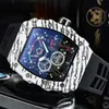 시계 자동 석영 운동 브랜드 시계 고무 스트랩 비즈니스 스포츠 투명한 시계 수입 크리스탈 미러 배터리 WATC 고급 GMT