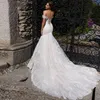 Sexig av axel sjöjungfru bröllopsklänning 2022 strand rygglös spetsbrudklänning för kvinnor borstståg mode