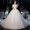 Andra bröllopsklänningar Ezkuntza 2022 Simple Dress Sweep Train Tulle Boat Neck Lace Up Ball Gown Princess Vestido de Noivaother