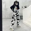 Jumpsy dla kobiet w dużych rozmiarach Rompers Street Hiphop Harajuku Girl Krowa Print Oneies for Women Black White Cardings Casual Scossuit Spodni w lupgy spodnie L220826