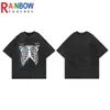 Rainbowtouches tvättade t-shirt överdimensionerad hiphop unisex skalle vintage grafik halva ärm män high street t-shirts mens