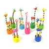 Leksaker för barnbarn Trä Push Up Jiggle Puppet Giraffe Finger Toys Blandade djurdekorativ