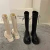 2022 Nya lår höga stövlar mode kvinnliga Knight Knee-High Boots Chunky Leather Women's Shoes Winter Long Boots Woman Y220817