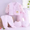 03m Soft Born Infant Suits Chłopiec Girl Elchestops Spodnie śliniaki Hat 5pcsset 100% bawełniany zestaw ubrania unisex do stroju dla niemowląt 220815