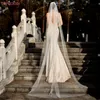 Copricapo V11 Veli da sposa con perle champagne Lunghezza lunga cattedrale Morbido velo da sposa a livello singolo con accessori bordo tagliato Copricapo