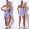 Sömlös yoga set kvinnor rosa sportkläder gymkläder fitnesskläder bh hög midja leggings shorts kostym 220616