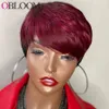 Destaque loira curto bob pixie corte peruca perucas de cabelo humano com franja perucas brasileiras para preto feminino máquina completa made43341994777299