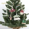 Nicee 3pcs de madeira pintada colorida de árvore de Natal pingente para crianças brinquedos presentesas de Natal da casa da casa de casa y201020