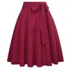 Belle Poque Damen-Röcke, Sommer, einfarbig, hohe Taille, selbstbindende Schleife, verziert, A-Linie, Retro, lässig, knielang, 220401