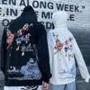 Hip Hop Men Streetwear Hoodie Japan Sakura broderi Underlandstryck Sweatshirt Autumn Casual Floral Cotton Black 220402