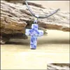 Pendant Necklaces Natural Crystal Cross Shape Stone Healing Quartz Turquoise Sodalite Obsidian Colorf Gemstone Nec Mjfashion Dhskg