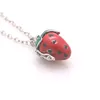 Pendentif Colliers Vintage Y2K Forme de fraise rouge Boîte en laiton Ouvrable Pet Cendres Cheveux Souvenir Collier avec longue chaîne Bijoux Cadeaux