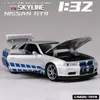 1 a 32 Nissan Skyline Ares GTR R34 Alloy Sports Car Model Diecasts Metal Toy Car Model High Simulation Sound Light Childrens Gift 220525