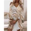 Fashion Flare Sleeve Boho Beach Dresses Lady Patchwork V-Neck Party Women Vintage Print Loose A-Line Dress Plus Size