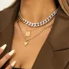 Fashion Vintage Layered Cuban Link Chain Queen Charms Colliers Set y2k Esthétique Argent pour Femmes Hip Hop Punk Rock Grunge Bijoux Accessoires Cadeaux D'anniversaire Filles