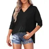 Manga longa de manga comprida Blusa do pescoço em Voto de ombro derrubado Tops soltos blusas sólidas casuais camisetas soltas senhoras all-match top l220705