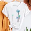 Pissenlit plante à manches courtes été T-shirt mode femmes haut graphique élégant imprimé T-shirts dessin animé femme T-shirt